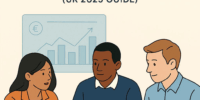 Building a Resilient Business UK 2025 Flat digital illustration showing UK business owners reviewing financial plans to build resilience during economic uncertainty.