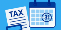 Flat illustration of a calendar marked 31 January, calculator, and documents in Llewellyns blue, representing the Self-Assessment tax return deadline.