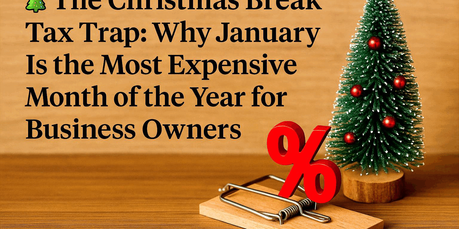 Small business owner reviewing tax bills and cashflow planning during the Christmas period in the UK.