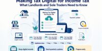 Illustration showing landlords and sole traders preparing digital records for Making Tax Digital for Income Tax.