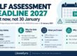 Self Assessment deadline 2027 graphic with a calendar showing 31 January and tax return documents